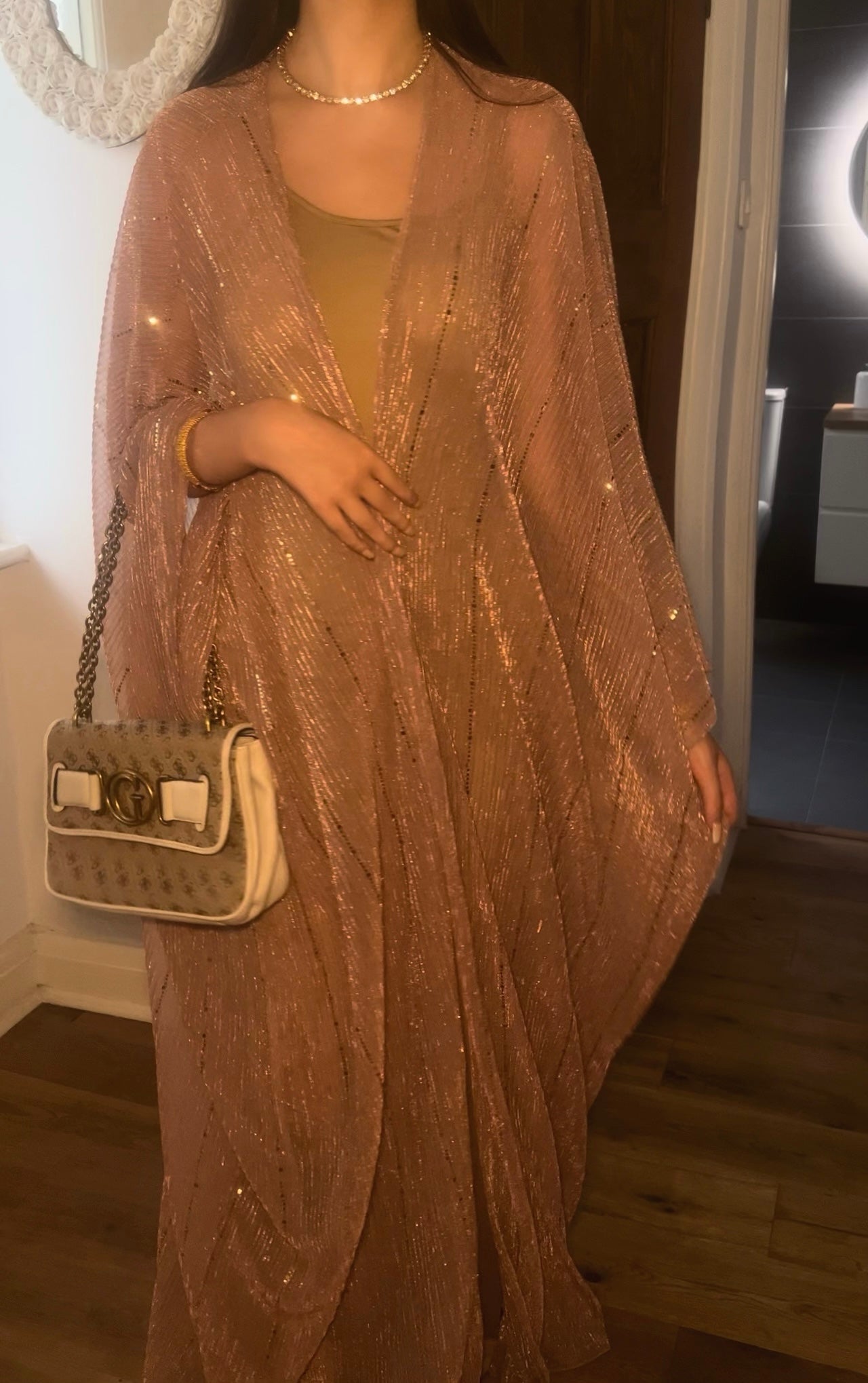 Aliyna Abaya in Metallic Rose Gold