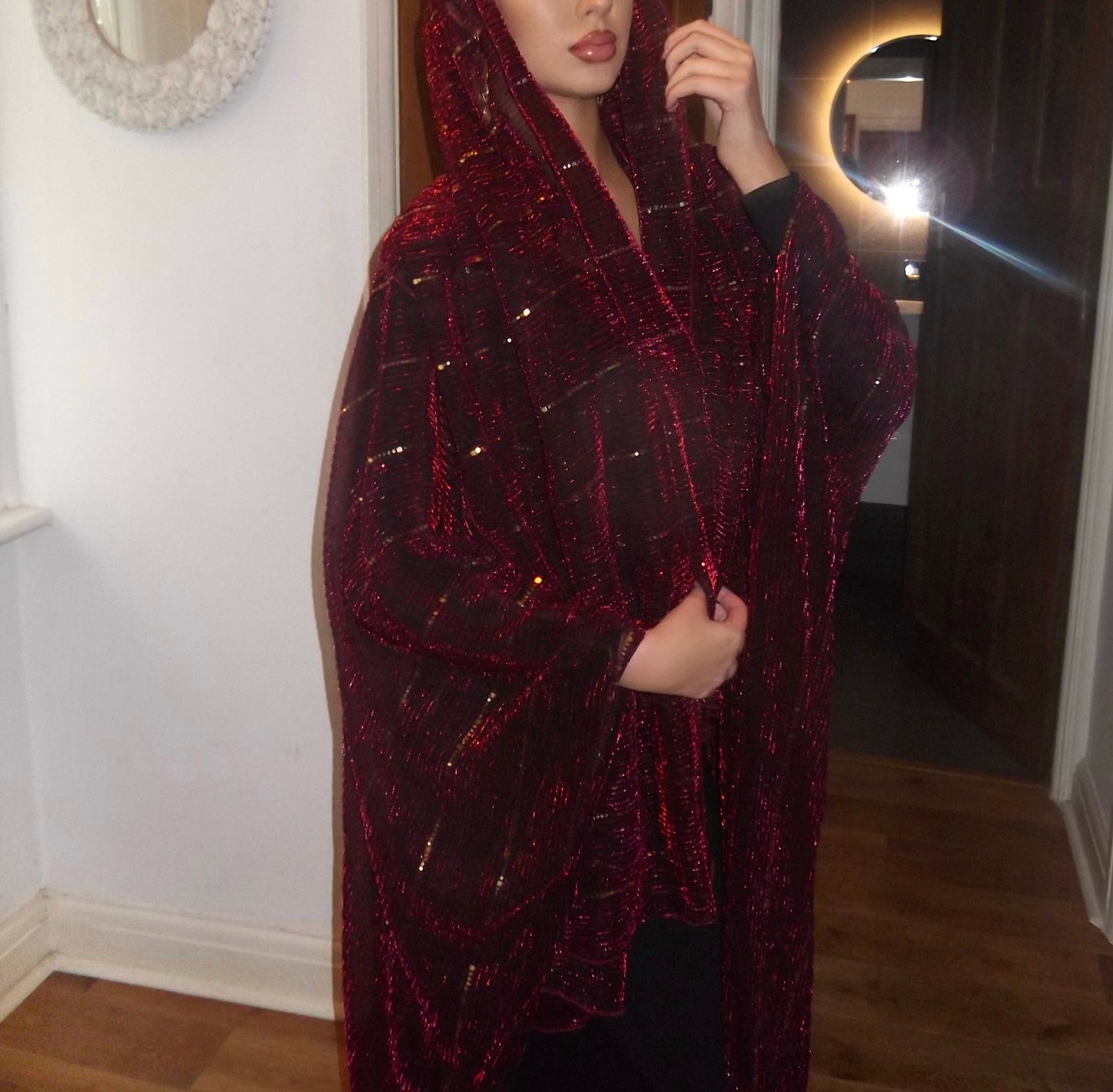 Aliyna Abaya in Dark Cherry with matching scarf