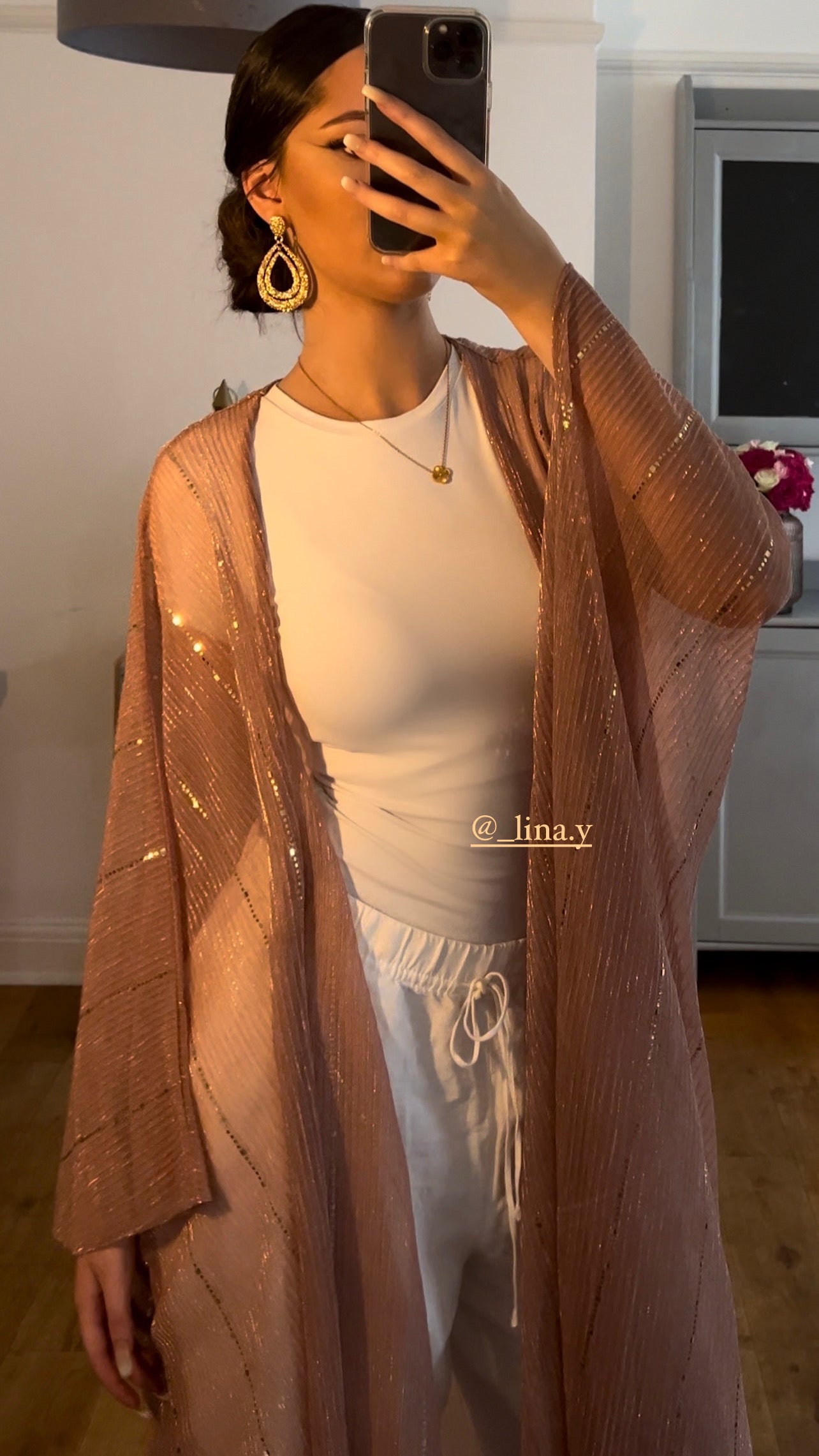 Aliyna Abaya in Metallic Rose Gold