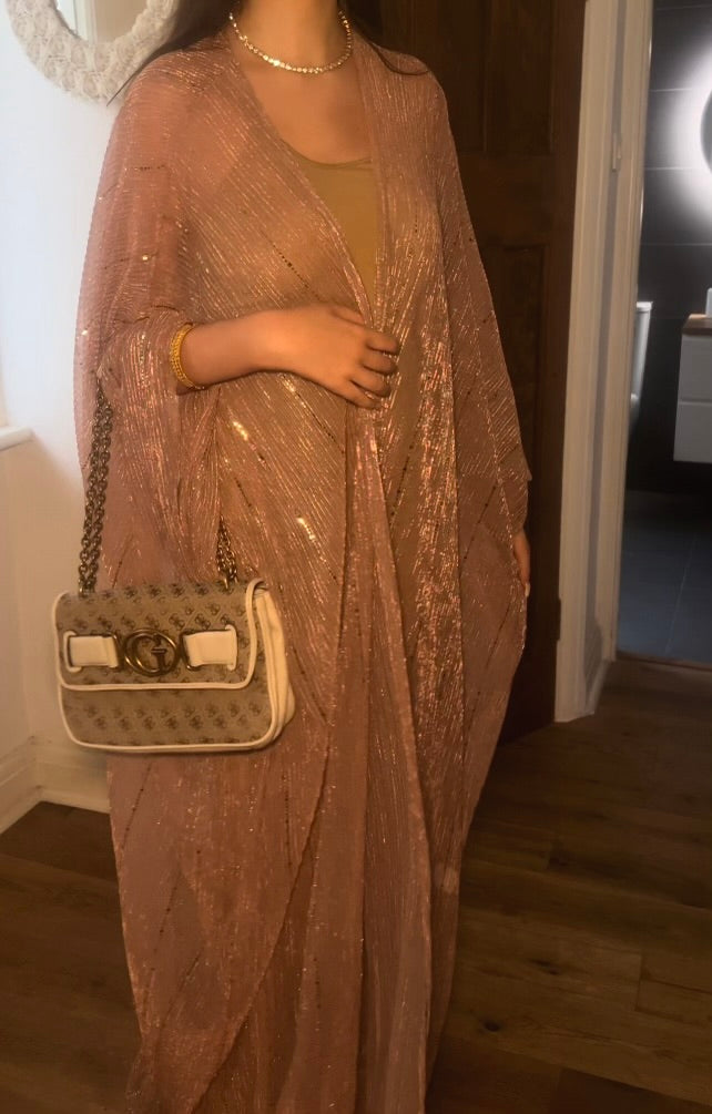 Aliyna Abaya in Metallic Rose Gold